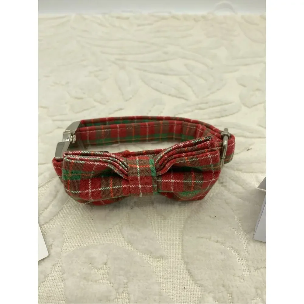 XSmall Puppy Collar Christmas Red And Green Plaid Bow 10”